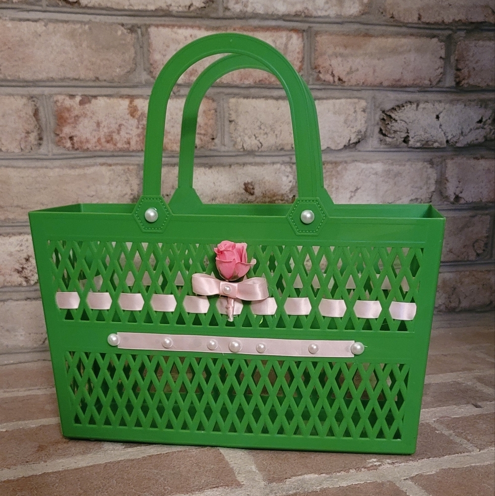Green Tote Bag with Pink Accents